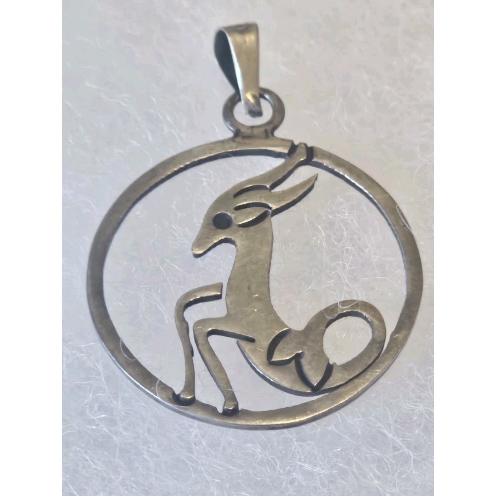 Vintage Mexico Sterling Silver Gazelle Capricorn Zodiac Sign Pendant 925 3g